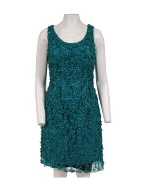 Basix Black Label Women Floral Mini Dress US 12 Turqouise Green Blue Sleeveless